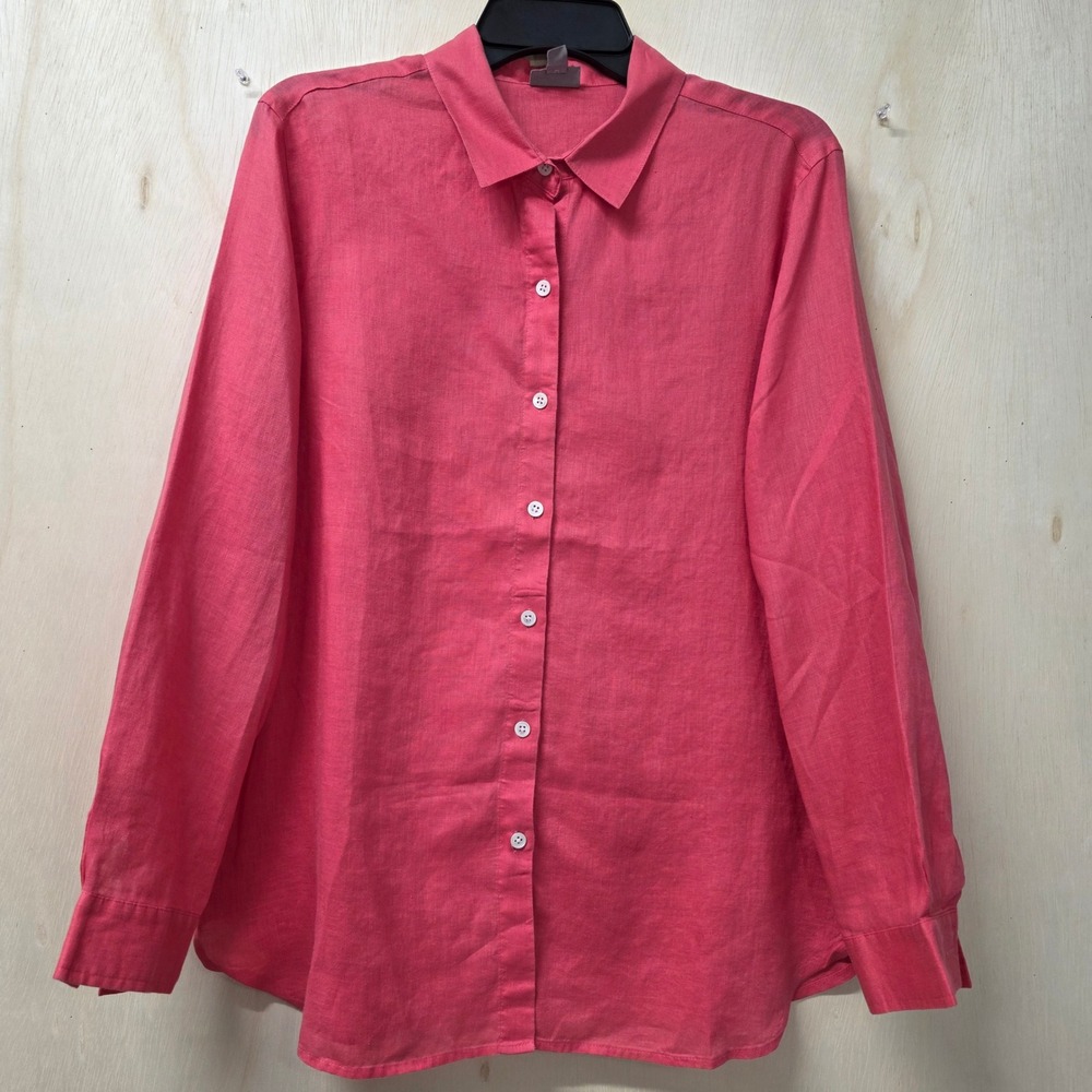 J.Jill 100% Linen Button Down Shirt Coral Pink Long Sleeve Medium